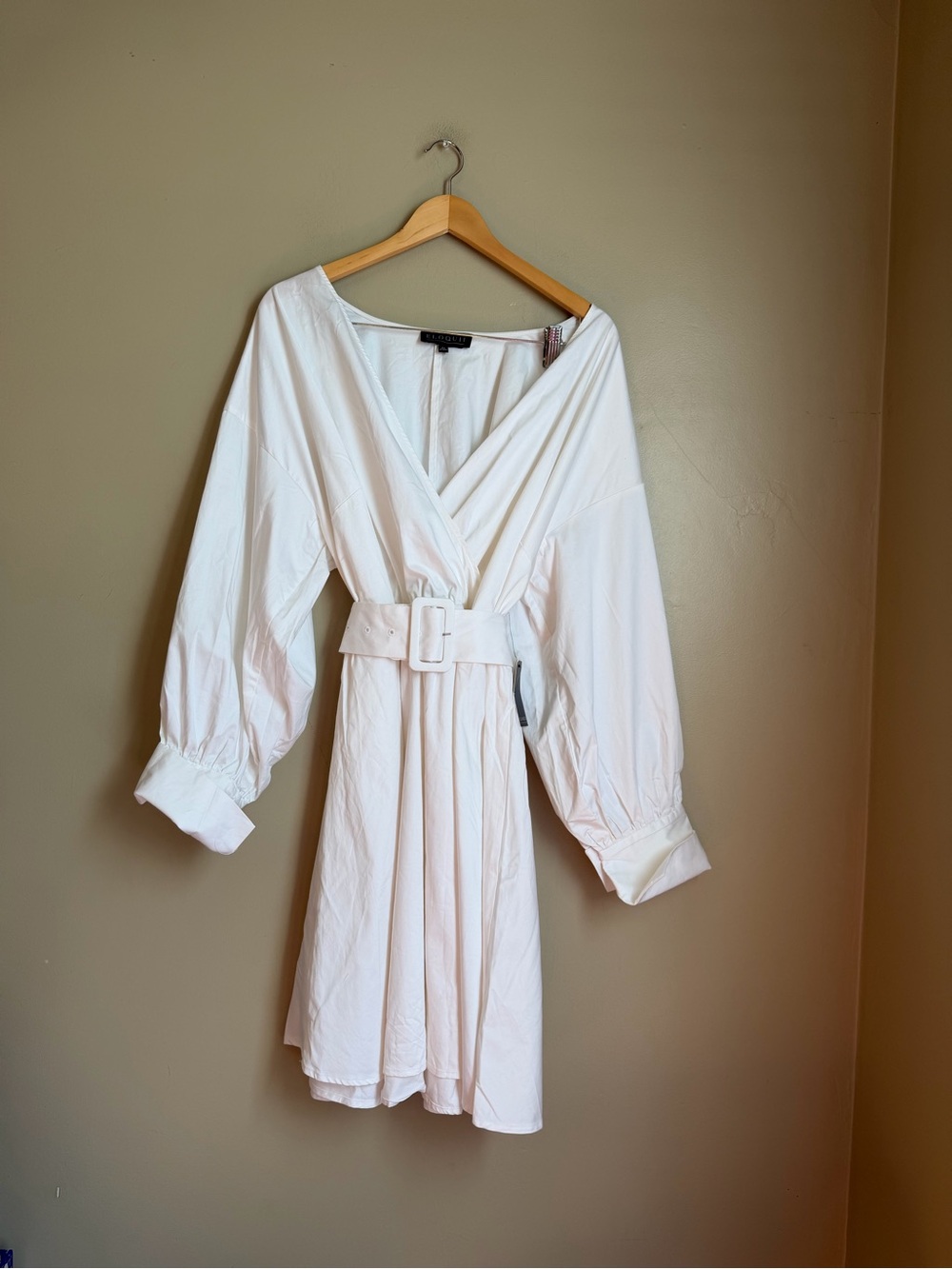 Eloquii Long Sleeve Faux Wrap Front Dress White Size 24 Wedding Bachelorette mid